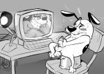  balls blush canid canine canis cartoon_network computer courage_the_cowardly_dog courage_the_cowardly_dog_(character) domestic_dog duck_hunt duck_hunt_dog genitals greyscale humanoid_genitalia humanoid_penis male mammal masturbation monochrome nintendo penis solo torquewintress video_games 