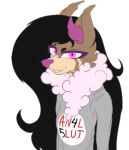  alpha_channel anthro black_hair clothing female fluffy fluffy_ears front_view fur grin hair inner_ear_fluff looking_at_viewer lotus_(seuchenkater) neck_tuft pink_eyes puffel seuchenkater smile solo tan_body tan_fur tuft 