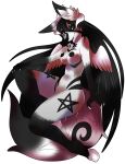  2020 absurd_res alpha_channel anthro black_hair black_nipples black_sclera bovid canid canine caprine claws cloven_hooves demon digital_media_(artwork) draco_defiant female fox goat hair hi_res hooves horn hybrid inverted_pentagram long_hair long_tail long_tongue mammal mothiikai nipples pentagram_eyes simple_background small_wings solo tongue transparent_background white_body wings 