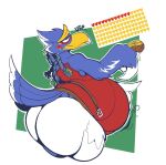  &lt;3 2021 avian beak belly big_butt blue_body blue_feathers boot_(artist) breath_of_the_wild butt clothing feathers food male nintendo overweight overweight_male red_clothing red_shirt red_topwear revali rito shirt solo stuffing the_legend_of_zelda topwear video_games 