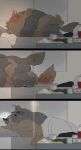  after_sex anthro blush brown_body brown_fur canid canine canis comic duo fur grey_body grey_fur hi_res hyaku_(artist) male male/male mammal muscular muscular_anthro muscular_male nude sex wolf 
