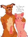  anthro balls big_floppa bingus caracal caracal_(genus) domestic_cat duo english_text eyes_closed felid feline felis genitals hairless hairless_cat knot male male/male mammal penis presenting presenting_penis size_difference sphynx_(cat) text unknown_artist 