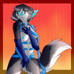  anthro breasts canid canine canis female harness hi_res mammal nipples nude pinup pose solo tinnaead tongue wolf zaerenwolf 