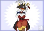  anthro big_breasts blue_background breasts cape cinderace cleavage clothed clothing female hi_res looking_at_viewer melee_weapon mklancer00 multicolored_body nintendo pirate pirate_hat pok&eacute;mon pok&eacute;mon_(species) red_body simple_background solo sword thick_thighs video_games weapon white_body yellow_body 