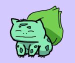  ambiguous_gender bulbasaur claws elemental_creature eyes_closed feral flora_fauna green_body haydoo_hansoo nintendo plant pok&eacute;mon pok&eacute;mon_(species) purple_background simple_background smile solo video_games 