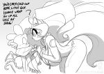  anthro big_breasts blush breasts chloe_sinclaire cleavage clothed clothing conditional_dnp dialogue dragon duo english_text female friendship_is_magic jollyjack leaning leaning_forward male mammal mephitid monochrome my_little_pony scarf skunk spike_(mlp) text wings 