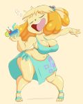  2019 3_toes 4_fingers alcohol animal_crossing anthro belly beverage big_breasts big_butt biped bodily_fluids breasts butt canid canine canis clothed clothing curvy_figure digital_media_(artwork) domestic_dog drooling drunk eyes_closed feet female fingers front_view fur hair hi_res isabelle_(animal_crossing) mammal navel nintendo open_mouth purple_yoshi_draws saliva shih_tzu short_stack simple_background slightly_chubby solo standing substance_intoxication thick_thighs toes toy_dog video_games voluptuous wide_hips yellow_body yellow_fur 