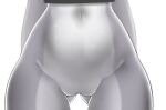  2021 anthro bottomless butt_from_the_front clothed clothing disney female fur genitals grey_body grey_fur hi_res judy_hopps monochrome navel pussy rin_tyan simple_background solo white_background wide_hips zootopia 