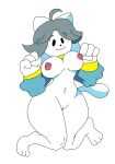  absurd_res anthro breasts canid canine clothed clothing curvy_figure felid feline female hair hi_res hindpaw mammal paws simple_background solo tem temmie_(undertale) theironmountain thick_thighs undertale video_games white_body 