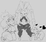  2020 absurd_res anthro big_breasts breasts clothed clothing dipstick_ear dipstick_tail eyes_closed female group hat headgear headwear hi_res hilda_(pok&eacute;mon) human lagomorph mammal mega_evolution mega_lopunny monochrome multicolored_tail nintendo pikachu pok&eacute;mon pok&eacute;mon_(species) purple_yoshi_draws rodent short_stack thick_thighs video_games 