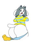  absurd_res anthro assisted_exposure canid canine clothed clothing clothing_pull disembodied_hand duo felid feline female hair hi_res mammal panties pantsing panty_pull simple_background solo_focus tem temmie_(undertale) undertale underwear underwear_pull video_games white_body 