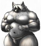  2007 anthro barazoku belly bulge canid canine clothing humanoid_hands low_res male mammal musclegut navel simple_background solo underwear unknown_artist white_background 