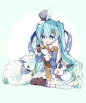  +_+ 1girl :d alolan_form alolan_vulpix blush boots bright_pupils brown_legwear bunny character_request copyright_request cyawa epaulettes food gen_1_pokemon gen_7_pokemon gloves gradient_hair grey_jacket hair_ornament hairclip hairpin hatsune_miku holding holding_spoon ice_cream jacket long_hair long_sleeves multicolored_hair open_mouth pantyhose sitting skirt smile spoon very_long_hair vocaloid vulpix wariza white_footwear white_gloves white_skirt x_hair_ornament 