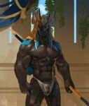  2020 anthro anubian_jackal anubis balls black_body bodily_fluids bulge canid canine canis clothing deity egyptian egyptian_clothing egyptian_headdress egyptian_mythology foreskin gem genital_outline genitals hi_res holding_object holding_weapon humanoid_genitalia humanoid_penis jackal looking_at_viewer male mammal manly middle_eastern_mythology muscular muscular_anthro muscular_male mythology neungsonie nipples pecs penis penis_outline signature sky solo sweat translucent translucent_clothing translucent_underwear uncut underwear vein veiny_penis weapon wet wet_clothing wet_underwear yellow_eyes 