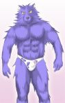  2007 anthro barazoku bulge canid canine clothing fur humanoid_hands kemono low_res male mammal muscular muscular_anthro muscular_male purple_body purple_fur simple_background solo underwear unknown_artist 