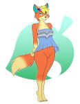  2021 animal_crossing anthro audie_(animal_crossing) blonde_hair bottomless breasts canid canine canis clothed clothing conditional_dnp eyewear eyewear_on_head female genitals hair hi_res kadath mammal nintendo pussy smile solo sunglasses sunglasses_on_head video_games wolf 