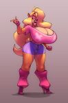  activision anthro bandicoot big_breasts bigdad bottomwear breasts cleavage clothed clothing crash_bandicoot_(series) female fingerless_gloves footwear gesture gloves hair hair_over_eye handwear hi_res high_heels hotpants huge_breasts leg_warmers legwear mammal marsupial one_eye_obstructed pointing shoes shorts solo tawna_bandicoot thick_thighs tongue tongue_out video_games 