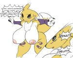  5:4 anthro big_breasts breasts digimon digimon_(species) female fur hanging_breasts huge_breasts leaning leaning_forward nipples renamon seii3 solo yellow_body yellow_fur 