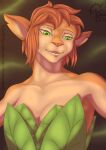  2021 absurd_res activision anthro breasts brown_body brown_fur brown_hair bust_portrait cervid cleavage clothed clothing collarbone digital_media_(artwork) elora english_text faun_(spyro) female fur green_eyes hair hi_res leaf_clothing looking_at_viewer mammal notched_ear portrait sacrificabominat short_hair signature solo spyro_reignited_trilogy spyro_the_dragon text video_games 