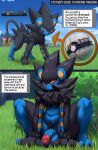  anthro balls comic english_text feral_to_anthro genitals hi_res humanoid_genitalia humanoid_penis luxray male nintendo outside penis picturd pok&eacute;ball pok&eacute;mon pok&eacute;mon_(species) pok&eacute;morph solo text transformation video_games 