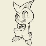  1:1 2019 2_toes 3_fingers black_and_white blush fangs feet female fingers fur genitals happy itsunknownanon legendary_pok&eacute;mon looking_away mammal monochrome nintendo open_mouth open_smile pok&eacute;mon pok&eacute;mon_(species) pussy simple_background smile solo toes tongue victini video_games wings 