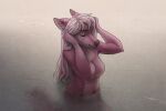  2019 5_fingers anthro ariadog arm_tuft bathing black_nose breasts canid canine canis digital_media_(artwork) elbow_tufts eyes_closed featureless_breasts female fingers fur hair inner_ear_fluff lake long_hair mammal nature navel nude outside partially_submerged pink_body pink_fur sinqularis skinny_dipping smile solo tuft water wet wet_body wet_fur wet_hair white_hair wolf 