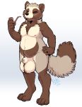  2020 absurd_res animal_genitalia anthro balls big_balls canid canine digitigrade eyes_closed genitals hi_res huge_balls male mammal mature_male nipples nude raccoon_dog rick_griffin sheath slightly_chubby smile smoking_pipe solo tanuki 