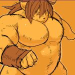  2007 anthro barazoku belly fur humanoid_hands kemono low_res male mammal monochrome musclegut orange_background orange_body orange_fur orange_theme overweight overweight_anthro overweight_male simple_background solo unknown_artist 
