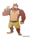  anthro banjo-kazooie banjo_(banjo-kazooie) bottomwear brown_body brown_fur clothing fur hi_res lemusuniverse male mammal muscular muscular_anthro muscular_male nipples rareware solo ursid video_games 