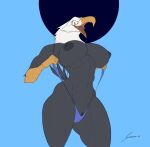 2021 abs accipitrid accipitriform anthro avian bald_eagle beak biceps big_breasts big_nipples bikini bird black_body blue_clothing blue_swimwear breasts camel_toe clitoral_hood clitoris clothed clothing deltoids eagle exposed_breasts feathers female genitals hi_res muscular muscular_anthro muscular_female naughty_face navel nipples non-mammal_breasts pose puffy_nipples pussy sea_eagle shredded_wheat signature simple_background skimpy sling_bikini smile solo swimwear tail_feathers thick_thighs tongue wide_hips 