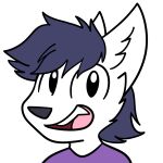  1:1 alpha_channel anthro blue_body blue_fur blue_hair canid canine clothing fur hair happy headshot_portrait hi_res male mammal open_mouth portrait purple_clothing purple_topwear simple_background solo teeth topwear transparent_background white_body white_fur winter_moonbeam winterfloof 