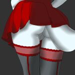  1:1 absurd_res anthro arctic_fox black_clothing black_legwear black_stockings bottomwear canid canine clothing female fox fur genitals hi_res ikian_loverdail legwear loverdail1 mammal pussy red_bottomwear red_clothing red_skirt skirt solo stockings upskirt white_body white_fur 