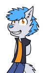  alpha_channel anthro blue_hair blue_nose canid canine canis clenched_teeth clothing fur grey_body grey_fur hair hand_behind_back hi_res jacket male mammal multicolored_body multicolored_fur orange_clothing orange_eyes orange_topwear simple_background solo teeth topwear transparent_background two_tone_body two_tone_fur white_sclerea winterfloof wolf zanth_lang 