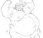  2021 anthro armpit_hair belly bodily_fluids body_hair genitals hi_res kemono male mammal monochrome moobs musk navel nipples overweight overweight_anthro overweight_male penis pochizizi simple_background sketch solo suid suina sus_(pig) sweat white_background wild_boar 