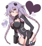  1girl black_legwear blue_eyes braid breasts hair_ornament haruna_endp7427 heart highres large_breasts leotard long_hair neptune_(series) purple_hair purple_heart solo symbol-shaped_pupils thighhighs 