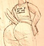  2020 ambiguous_gender anatid anseriform anserinae anthro avian big_butt bird bottomless butt butt_focus butt_shot clothed clothing feathers goose hand_on_hip huge_butt hugo_(xleepy) monochrome rear_view shirt simple_background sketch solo thick_thighs topwear wide_hips xleepy 