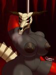  3:4 anthro big_breasts breasts capra_demon cobalt_canine dancing dark_souls female fromsoftware genitals hi_res multi_eye nipple_piercing nipples piercing pole pole_dancing pussy sharp_teeth solo stripper_pole teeth thick_thighs video_games 