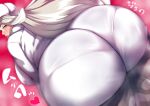  1girl ass ass_focus bent_over blonde_hair blue_eyes breasts from_behind hat heart huge_ass huge_breasts kandata_nijou long_hair looking_at_viewer looking_back melony_(pokemon) pantylines pokemon pokemon_(game) pokemon_swsh solo steam translation_request very_long_hair winter_clothes 