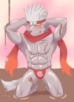  2018 anthro asian_clothing barazoku candy canid canine canis chocolate clothing dessert domestic_dog east_asian_clothing food fundoshi japanese_clothing kemono low_res male mammal muscular muscular_anthro muscular_male nipples scarf solo tadatomo tokyo_afterschool_summoners tongue tongue_out underwear unknown_artist video_games 