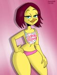 absurd_res anthro avian beak bib bird blue_eyes bottomwear brown_hair chicken clothed clothing cosplay crossover crossover_cosplay digital_media_(artwork) female five_nights_at_freddy&#039;s five_nights_at_freddy&#039;s_2 flat_chested galliform gallus_(genus) hair hand_on_hip hand_on_leg hi_res hotpants looking_at_viewer mammal mostly_nude navel panties partially_clothed phasianid pink_clothing pink_panties pink_underwear pose regue_chicken scobionicle99 shorts simple_background skimpy smile solo standing text thick_thighs toy_chica_(fnaf) underwear video_games violeta_herrera wide_hips yellow_body 