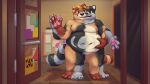  16:9 anthro canid canine conjoined door duo featureless_crotch male male/male mammal merging nude pawpads raccoon_dog standing tanuki the-b3ing widescreen 