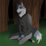  1:1 2021 anthro black_nose bottomwear canid canine canis clothing fur grey_body grey_fur hi_res humanoid_hands male mammal night outside pants password_(visual_novel) seiune solo tyson_(password) video_games visual_novel wolf 