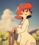  2009 2021 absurd_res anthro breasts canid canine cleavage clothed clothing cloud disney dress english_text female flower flower_crown forest fox fox-pop hi_res maid_marian mammal plant robin_hood_(disney) solo text tree 