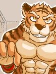  2006 3:4 anthro barazoku felid fur humanoid_hands inside kedama kemono low_res male mammal muscular muscular_male orange_body orange_fur pantherine teeth tiger yellow_eyes 