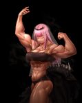  1girl abs absurdres bangs biceps blunt_bangs breasts cleavage closed_eyes cowboy_shot highres hololive hololive_english long_hair mori_calliope muscular muscular_female pink_hair solo veil virtual_youtuber wassnonnam 