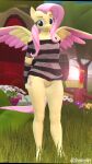  3d_(artwork) 4k 9:16 absurd_res anthro anthrofied digital_media_(artwork) equid equine female flower fluttershy_(mlp) friendship_is_magic genitals hair hasbro hi_res mammal my_little_pony outside pegasus pink_hair plant pussy steamyart wings yellow_body 