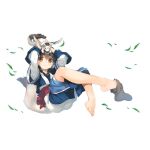  1girl amazuyu_tatsuki animal_ears animal_on_head arms_up aruruw brown_eyes brown_hair crossed_legs full_body hair_tubes highres layered_sleeves leaf long_sleeves medium_hair official_art on_head shoe_dangle shoes single_shoe solo tail transparent_background utawareru_mono utawareru_mono:_lost_frag 