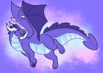  dragon fangs feral flying grey_body grey_scales grey_skin horn lammerge1erz looking_back open_mouth pawpads pink_eyes purple_body purple_scales scales smile stormy_dragon webkinz wings 