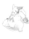  2021 3:4 anthro biped cute_fangs hi_res kemono kipchin_2nd00 monochrome nintendo overweight overweight_anthro pok&eacute;mon pok&eacute;mon_(species) simple_background sitting sketch solo video_games white_background zangoose 