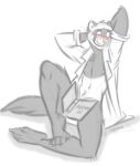  2020 anthro blush censored clothing coat domestic_ferret embarrassed hi_res lab_coat male mammal mustela mustelid musteline nervous nicnak044 nipples pinup pinup_pose pose shy sketch solo topwear 